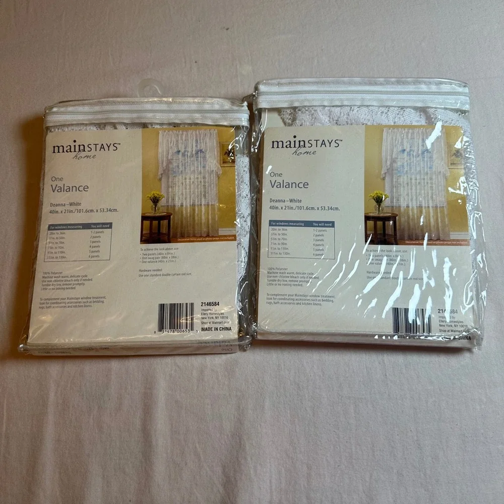 Mainstays Home Deanna White Lace Curtain Window Valance 40x21‎ Cottagecore Set 2